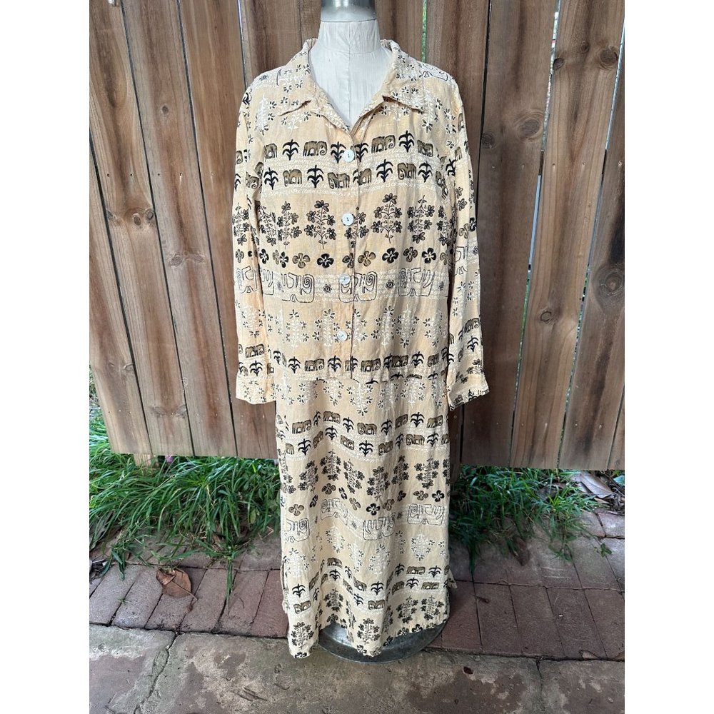 GARRON ARTSY 100% LINEN Sheath MAXI DRESS SHACKET SET M
